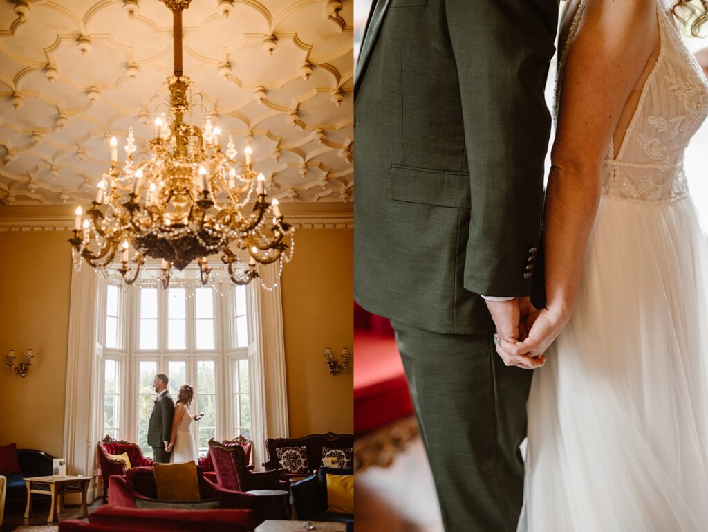 Destination wedding photograph of an international couple at Belleek Castle, Ireland
