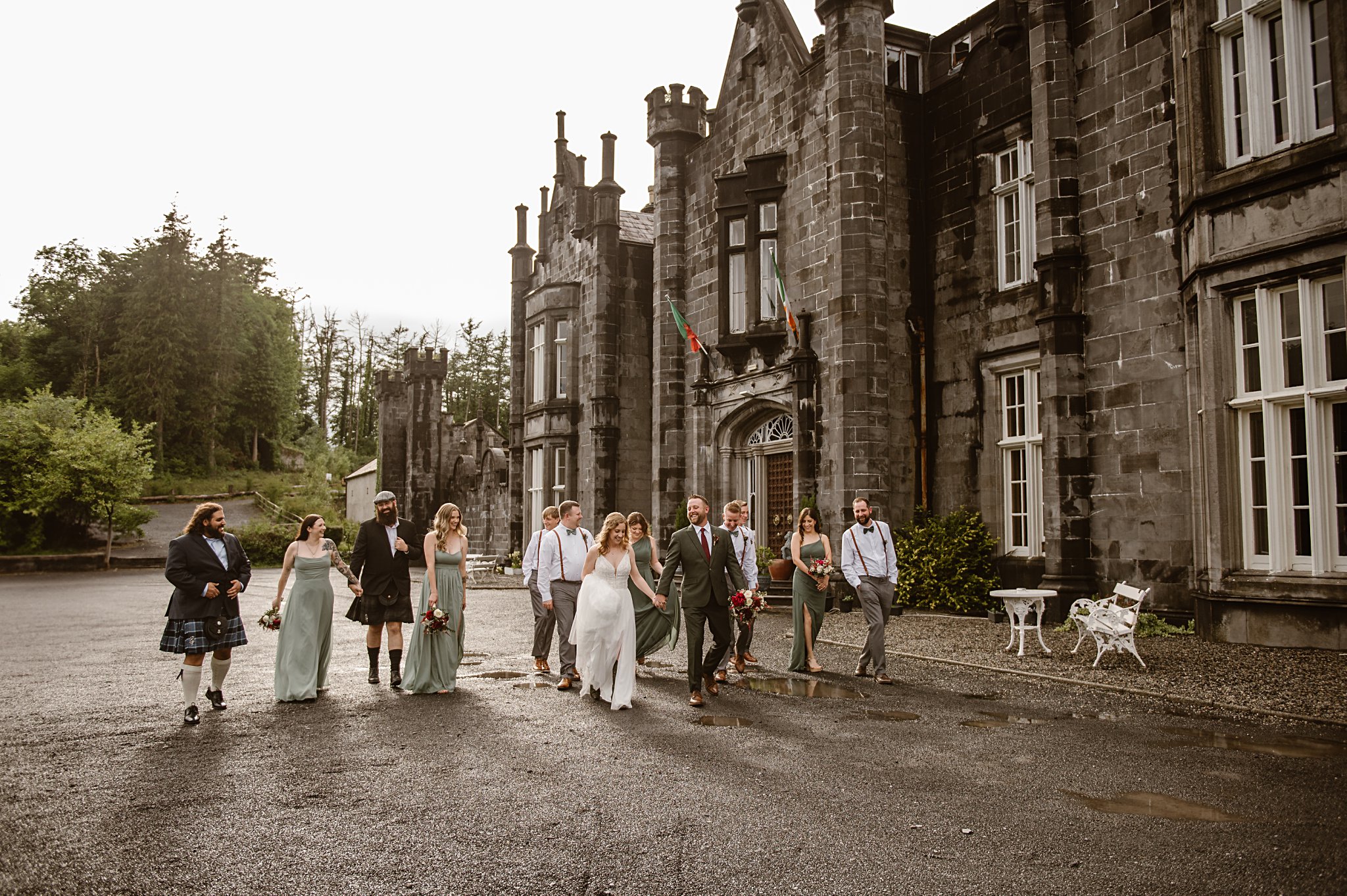 Destination wedding photograph of an international couple at Belleek Castle, Ireland