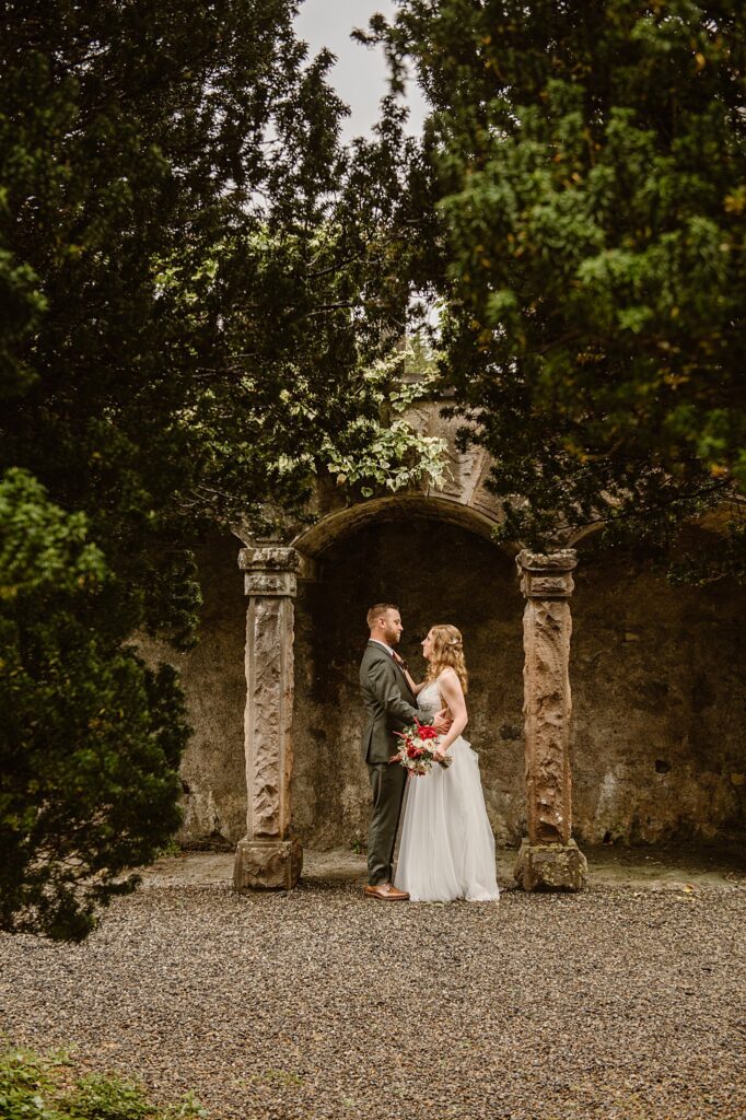 Destination wedding photograph of an international couple at Belleek Castle, Ireland