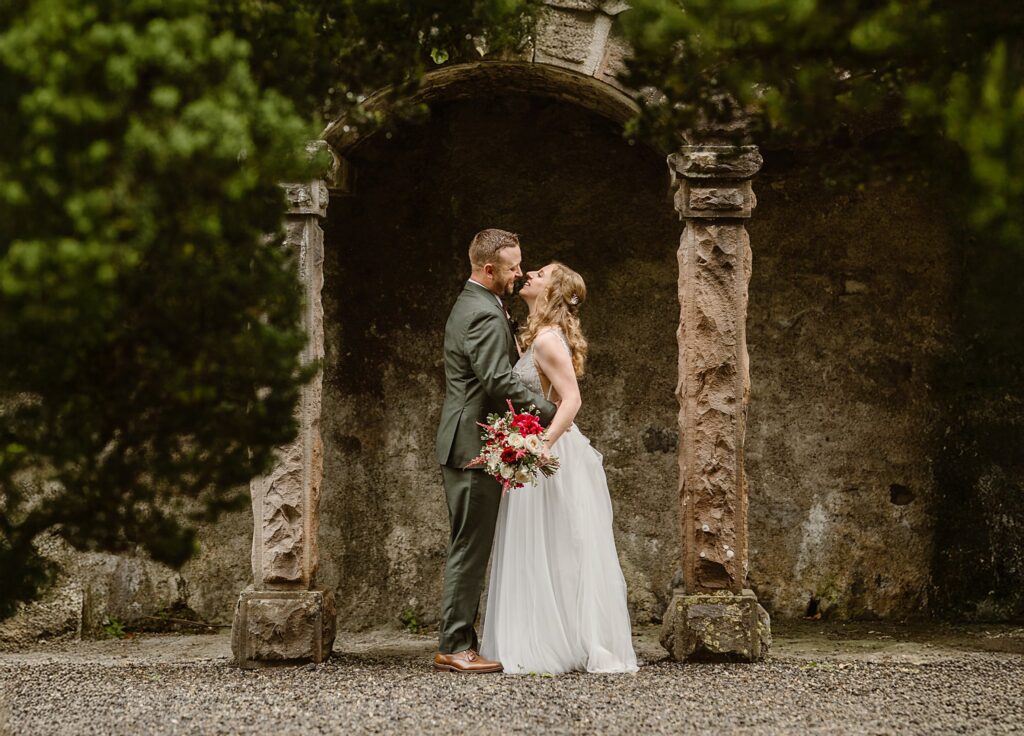 Destination wedding photograph of an international couple at Belleek Castle, Ireland