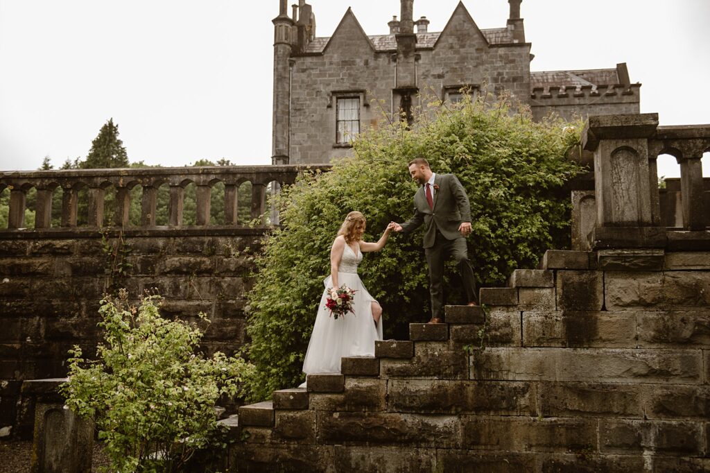 Destination wedding photograph of an international couple at Belleek Castle, Ireland