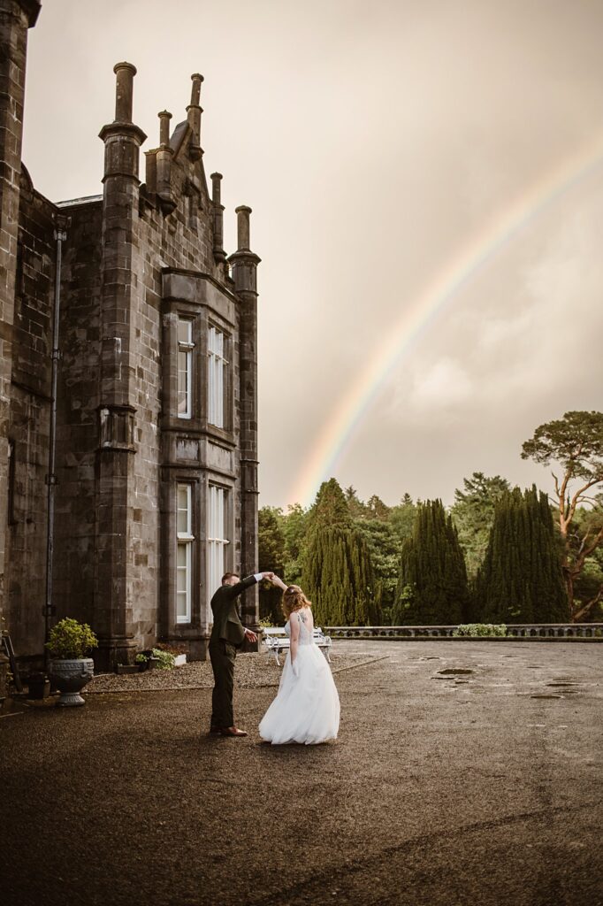 Destination wedding photograph of an international couple at Belleek Castle, Ireland