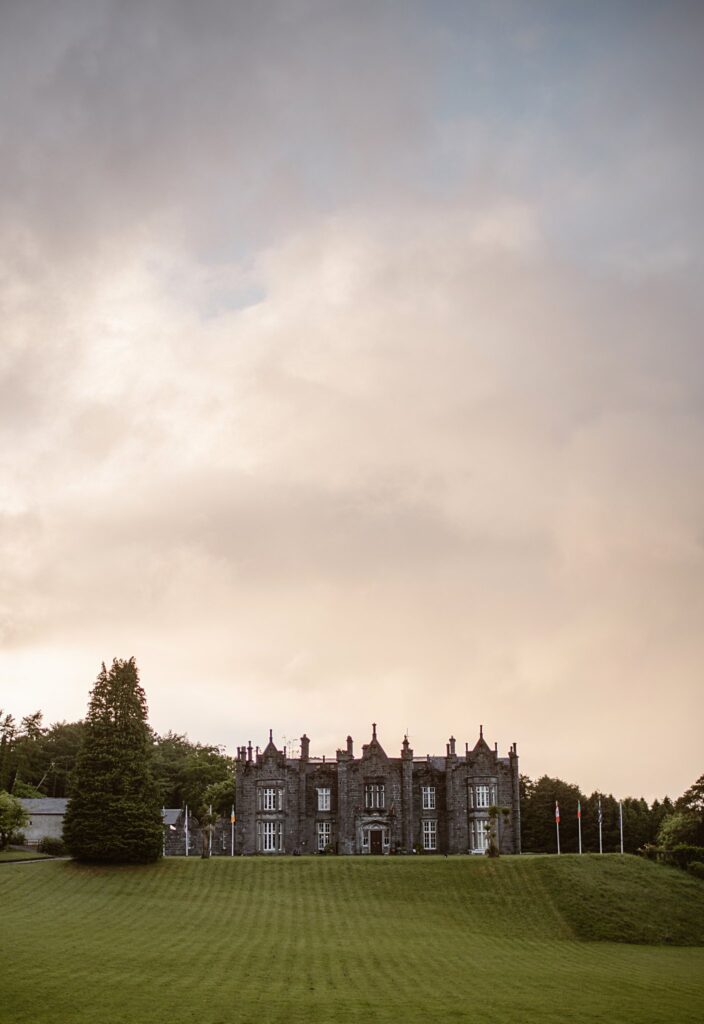 Destination wedding photograph of an international couple at Belleek Castle, Ireland